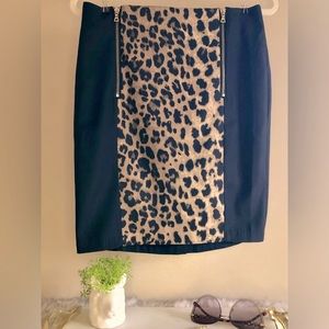 Venus Black Pencil Skirt w/ Leopard Zippered Panel, Size 6